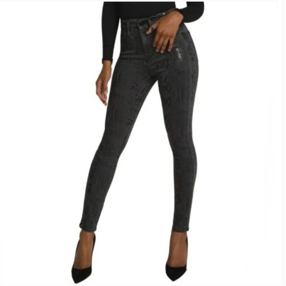 NWT Festive Moto Good American Snake Coated Foil Skinny Jeans Size 14